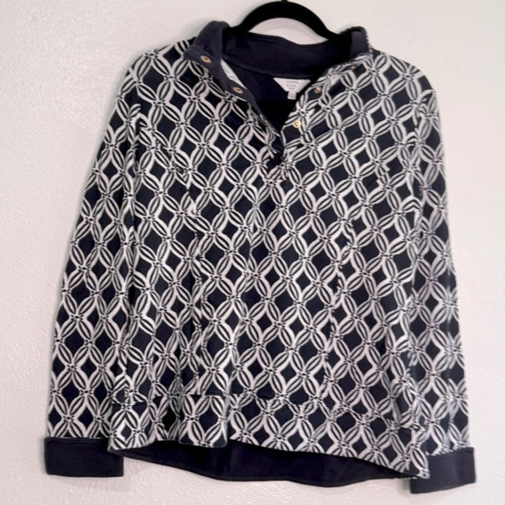 Crown & Ivy Navy and White Patterned 3-Button Pullover. PM.